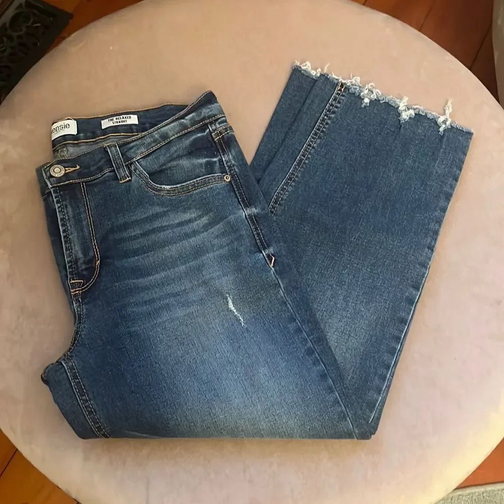 *Kensie* Sz 10 Frayed Hem Relaxed Straight Crop Jeans *Stretch* EUC